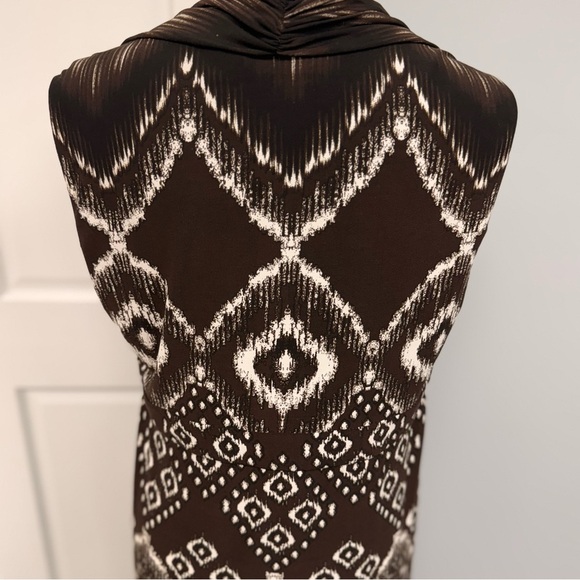 Chicos 2 (L 12/14) Maxi Dress Brown Ivory Medallion Geometric Print Sleeveless - Picture 4 of 11